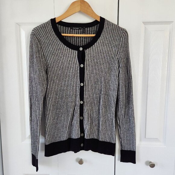 Daisy Fuentes Black/White Knit Button Up Long Sleeve Sweater - Picture 1 of 9